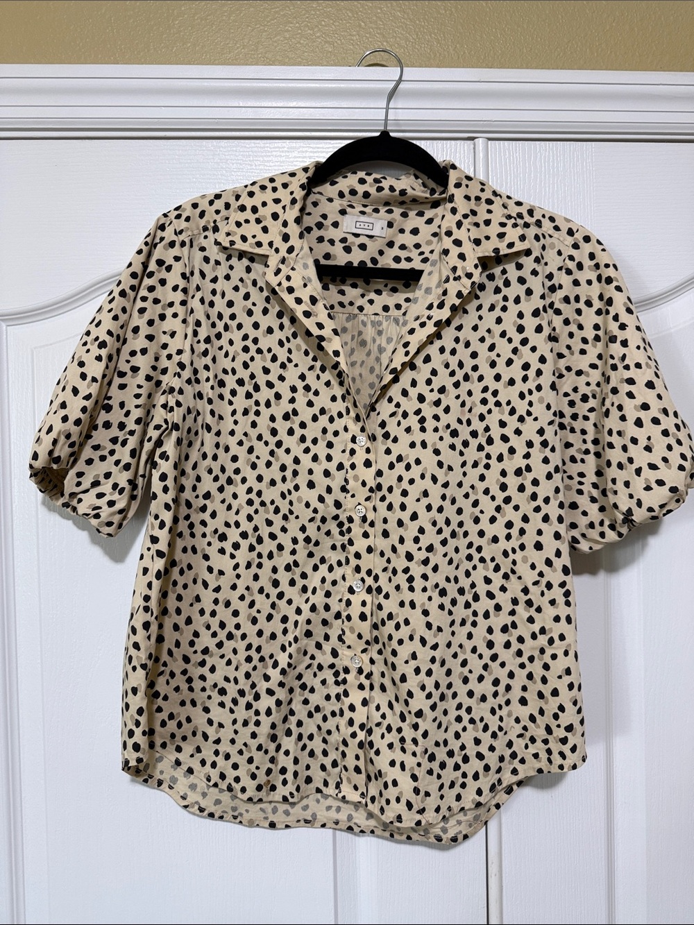 AYR Beige Button-Down with Black Spot Print